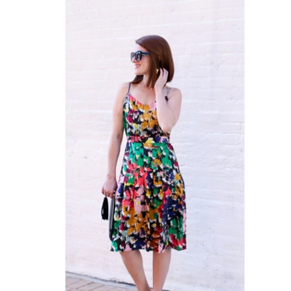 J. Crew Multicolor Floral Mini Dress with Green, Pink, Yellow